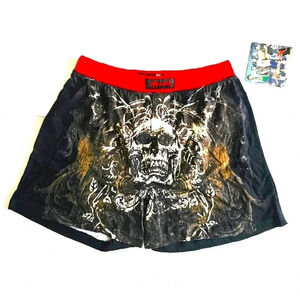 Miami Ink Skull Print Slouchy Shorts